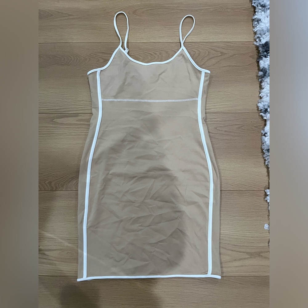 Forever 21 bodycon dress, tan color, fits true to size.